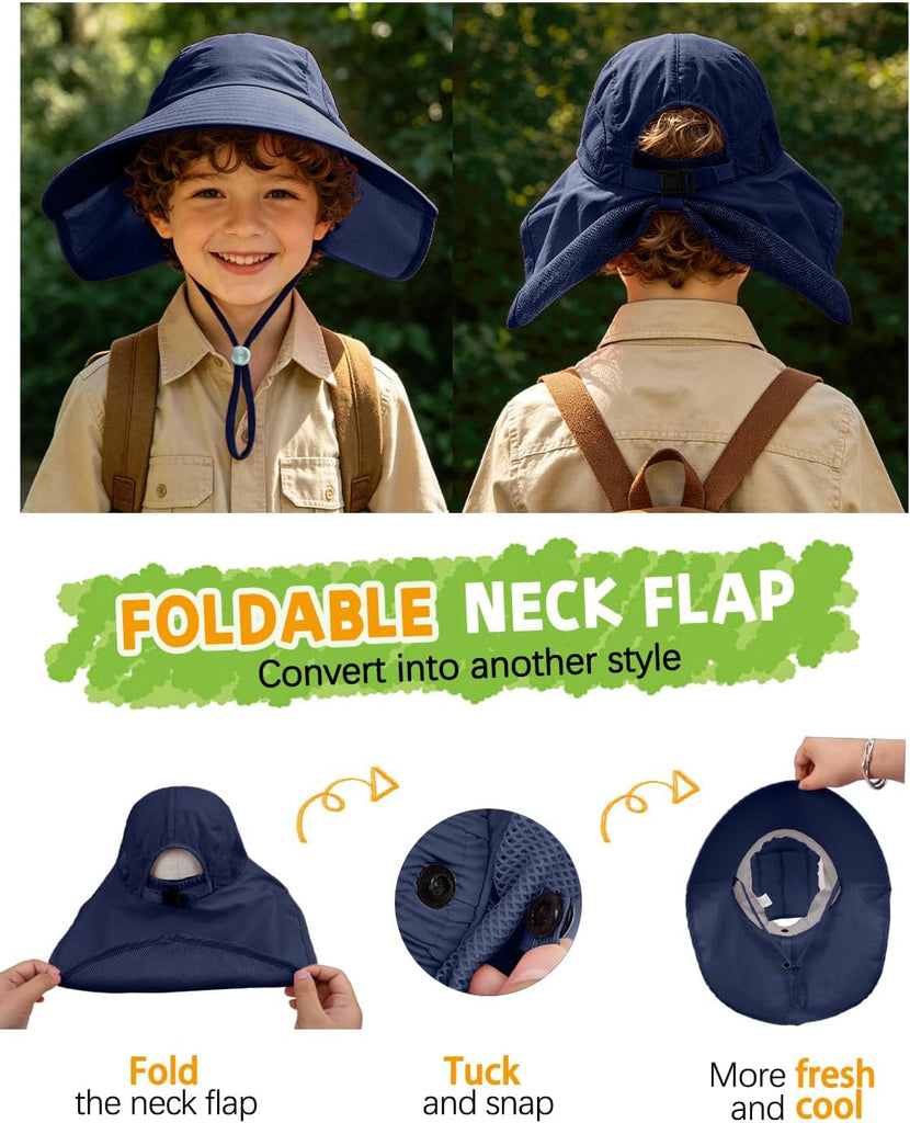 Pack Kids Sun Hat with Neck Flap, Bucket Hat for Girls Boys