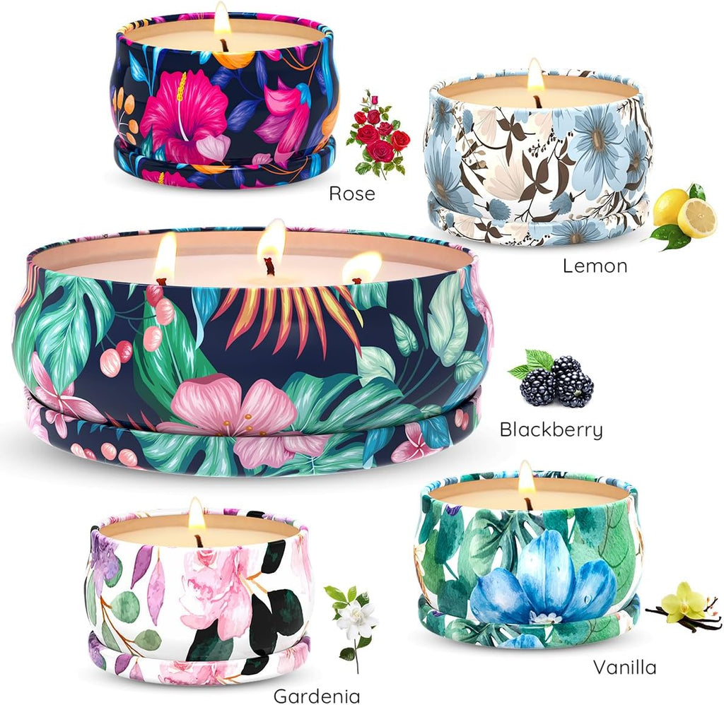 Set Highly Scented Candles Gift Set Women, Decorative Natural Soy Wax Aromatherapy Candles for Christmas - Set of 4