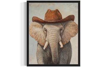 Elephant Cowboy Black Framed Art Print Poster Wall Art, Western Country Farmhouse Wild West Art Decor 58 (Elephant