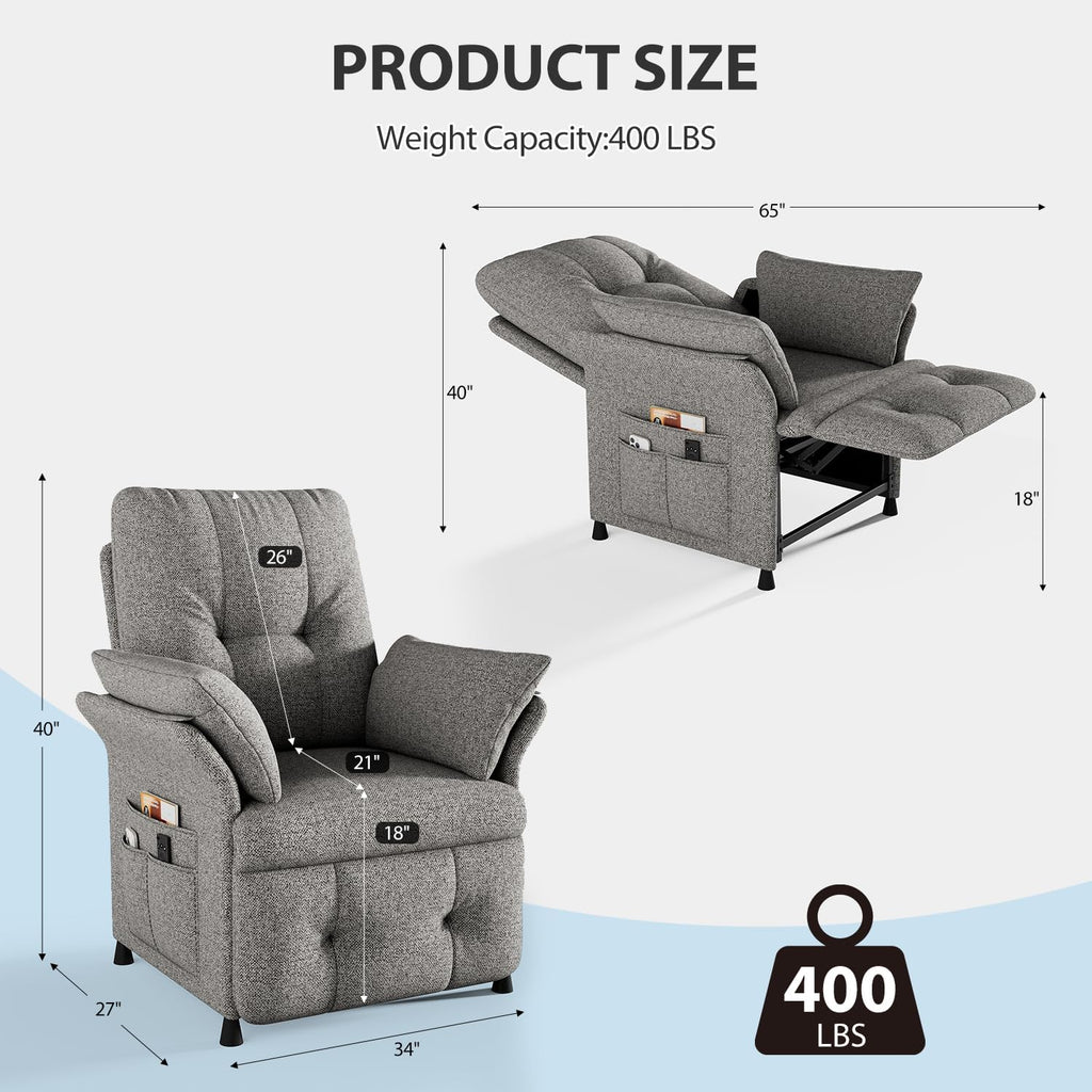 Power Recliner Chair for Adults with Heated & Massage, Adjustable Electric Reclining Chair Sofa