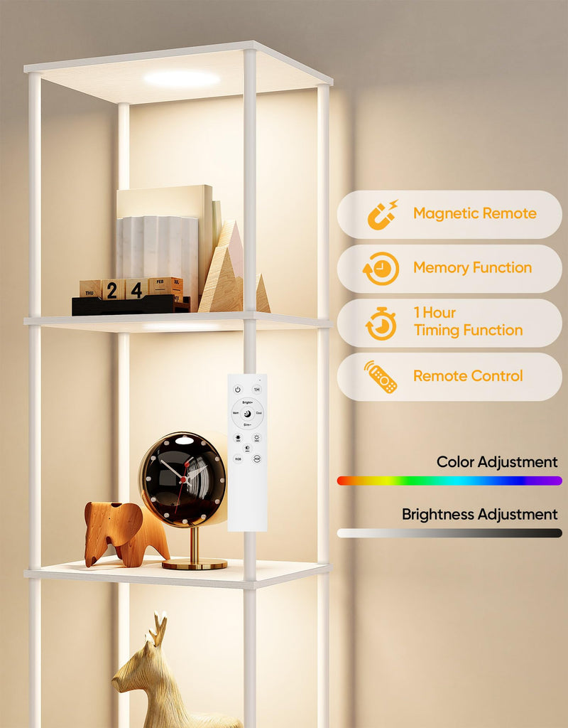 Display Shelf with RGBCW Light, Color Changing Curio Cabinet Floor Lamp with Shelves Corner Standing Column Lamp