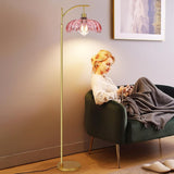 Gold Arc Floor Lamp Bedroom,Mid Century Modern Standing Lamp with Remote