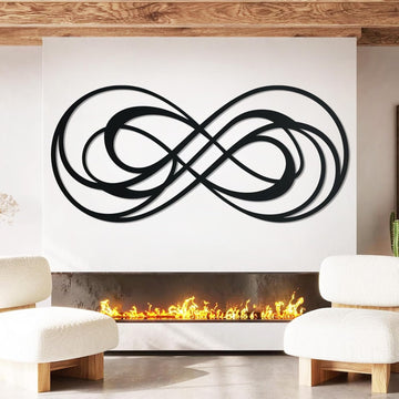 Layered Infinity Metal Wall Art, Abstract Loop Line Decor, Modern Wall Hanging Bedroom (Black, 24"x11"|60x28cm)