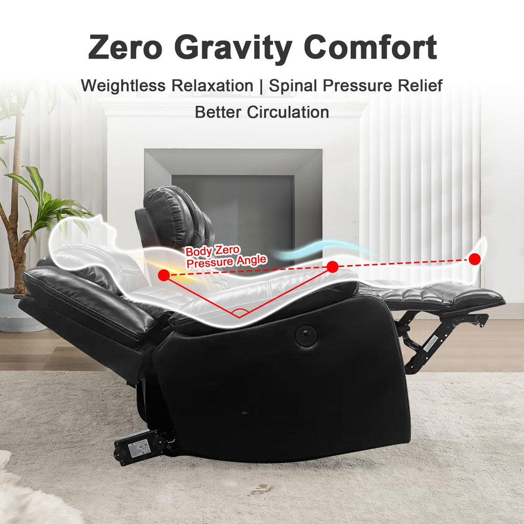 Power Recliner Sofa Set with Zero Gravity, Bass Speaker, Wireless Charger, USB/Type-C Ports, LED Lights, Cup Holders, Faux