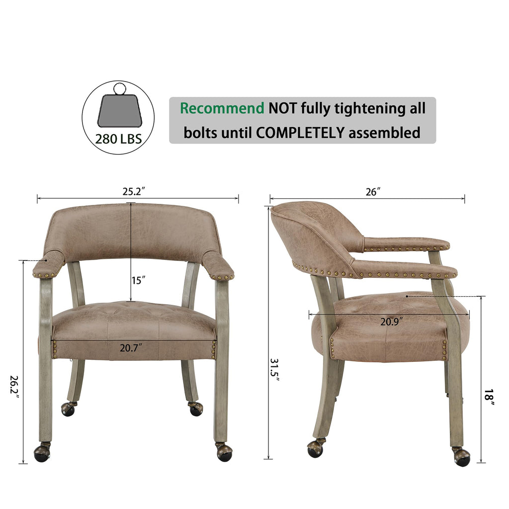Large with Casters and Arms, Rolling with Wheels, Solid Wood Boss Caption's Chairs, 26" D x 25.2" W x 31.5" H, Grey