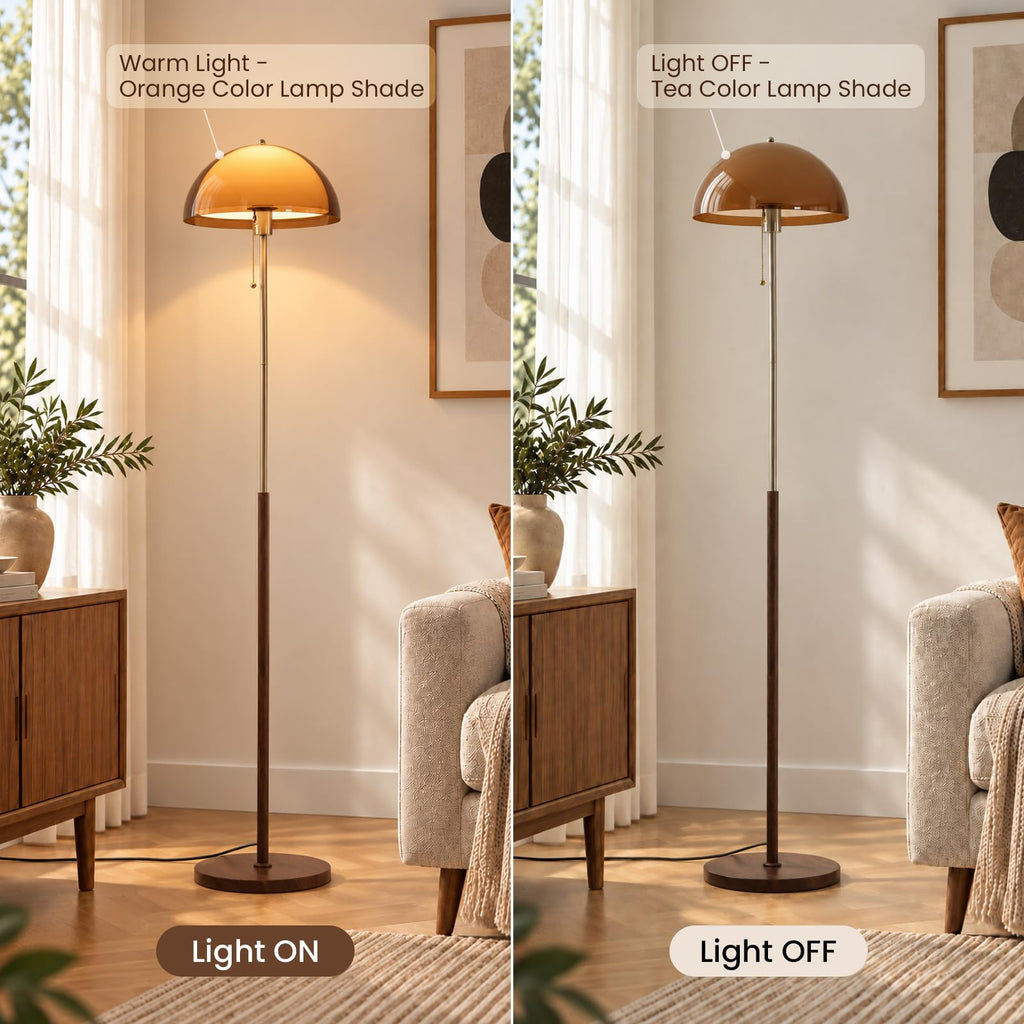 MCM Orange Mushroom Floor Lamp: 63" H Mid Century Living Room Standing Lamp