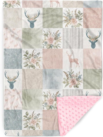 Girl Blanket with Name, Custom Minky Dot Baby Blanket for Newborn Infant Toddler, Sika Deer Princess Nursery Blanket