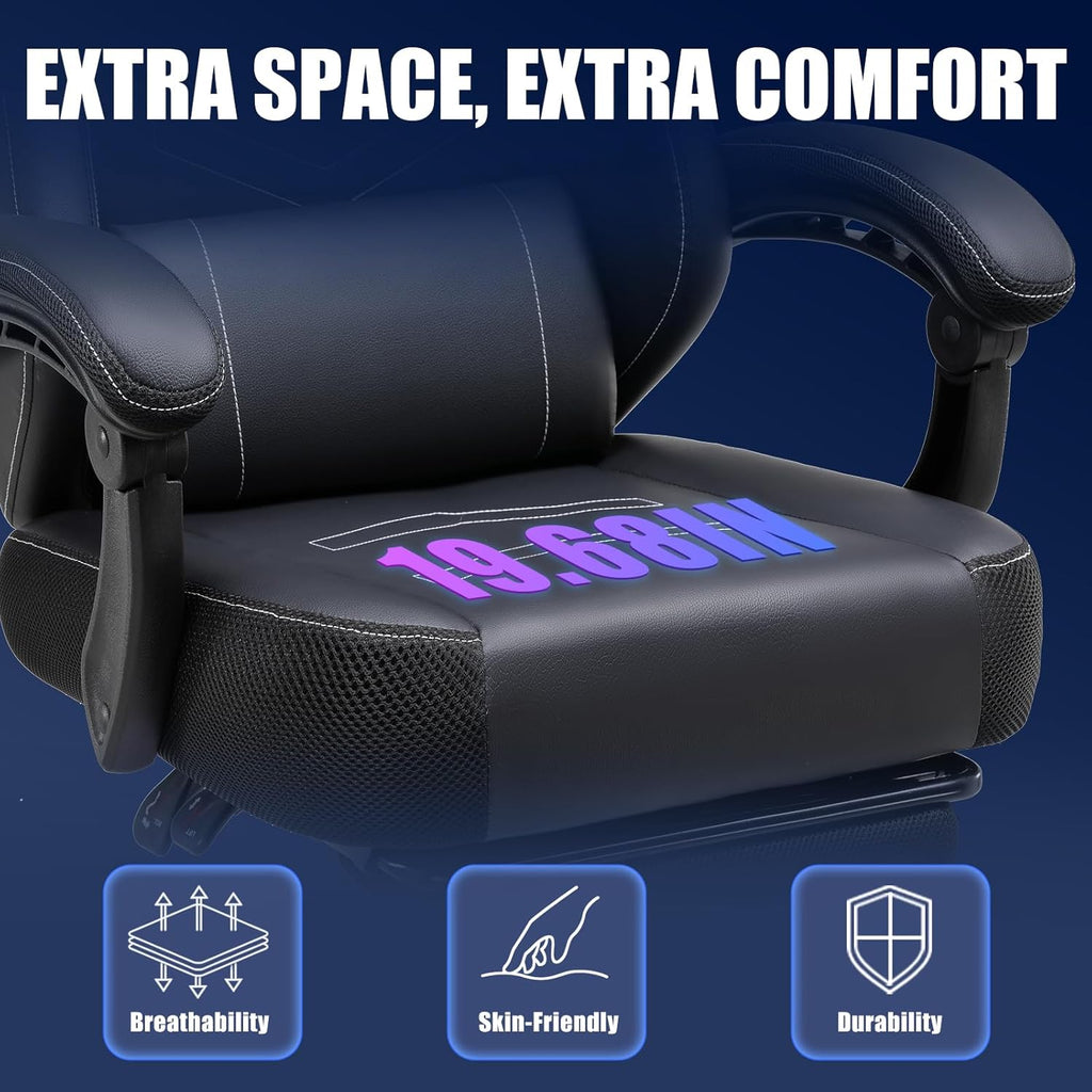 Gaming Chair with Footrest, Recliner Chair with Headrest & Lumbar Support, Linkage Armrest,Ergonomic Gaming Chair