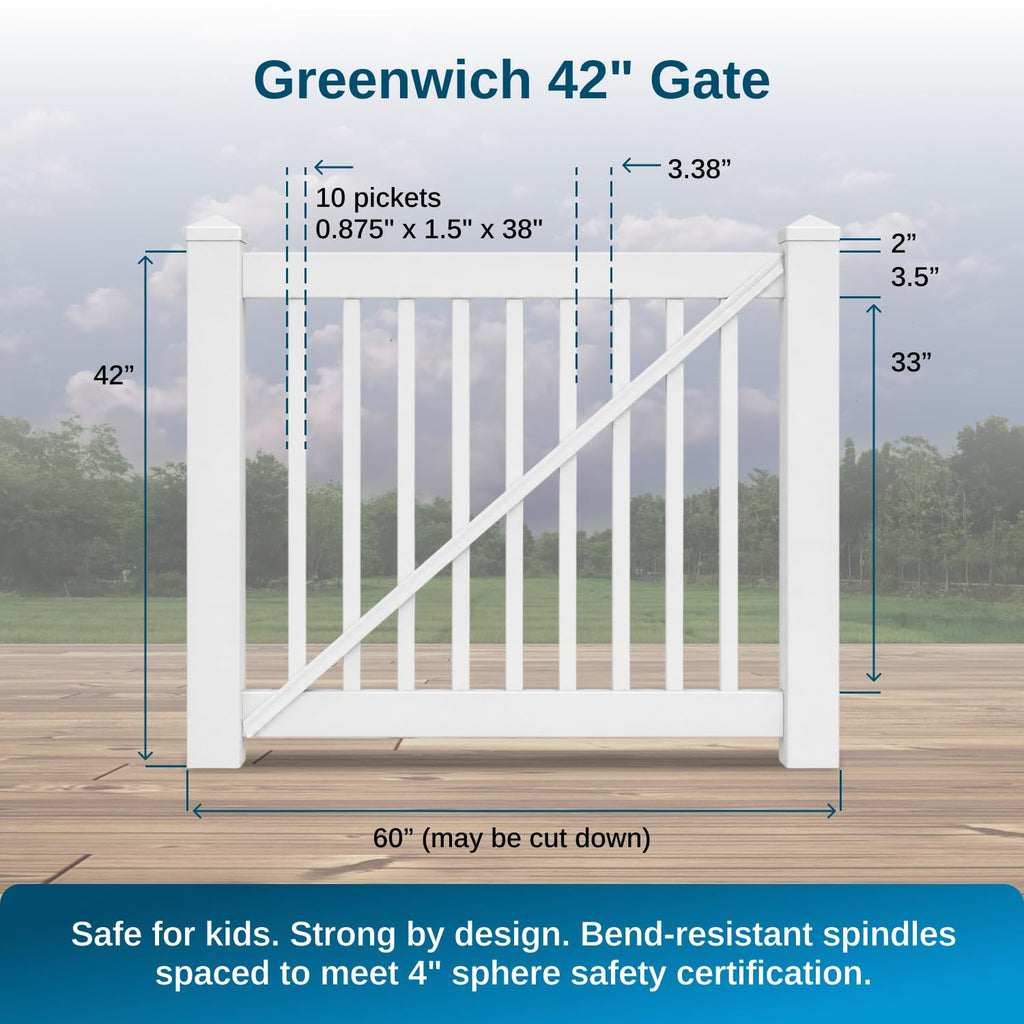 Greenwich Porch and Deck Gate Railing Kit - Vinyl Railing Kit for Decks, Porches, Balconies, and More, Versatile DIY