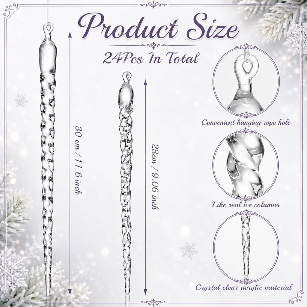Large Crystal Icicles Ornaments Decor - Set of 24