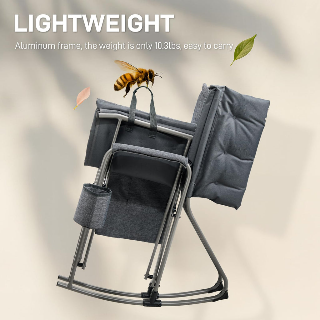 Lightweight Folding Rocking Camping Chair, Padded Portable Rocker Chair, Lawn and Outdoors, Heavy Duty Hard Armchair