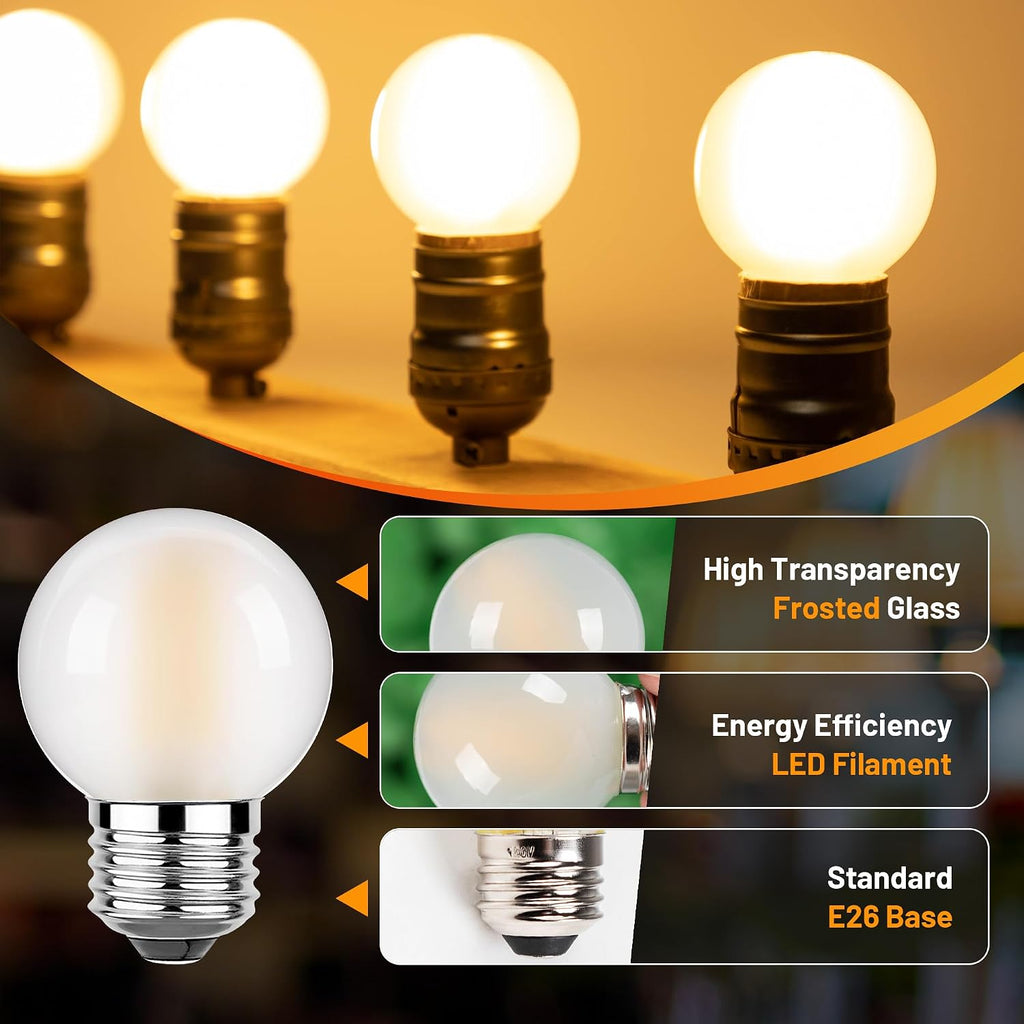 6 Pack Dimmable E26 LED Edison Light Bulbs Frosted G16.5 4W Equal 40 Watt