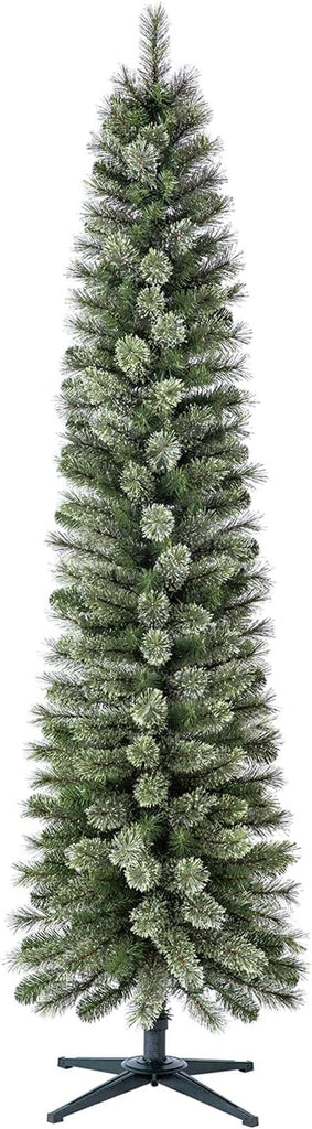 Stanley 7ft Pre-Lit Slim Pencil Christmas Tree, 350 Lights | Artificial Pine Tree with White Incandescent Lights and