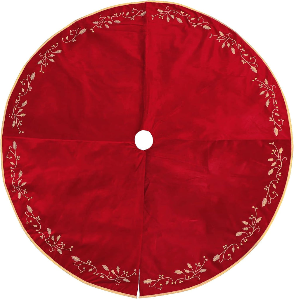 Christmas Tree Skirt, 60 Inch Red Christmas Tree, Large Rustic Velvet Fur Plush Tree Skirts, Xmas Tree Skirts