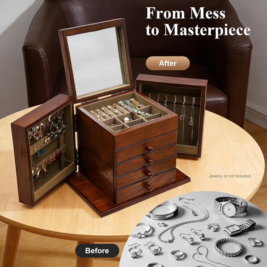 Walnut Wooden Jewelry Box 5 Layer Vintage Wood Jewelry Organizer