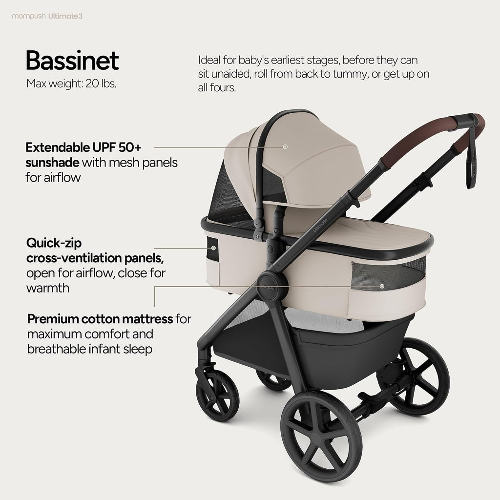 Ultimate 3 Full-Size Stroller with Bassinet, Newborn to Toddler