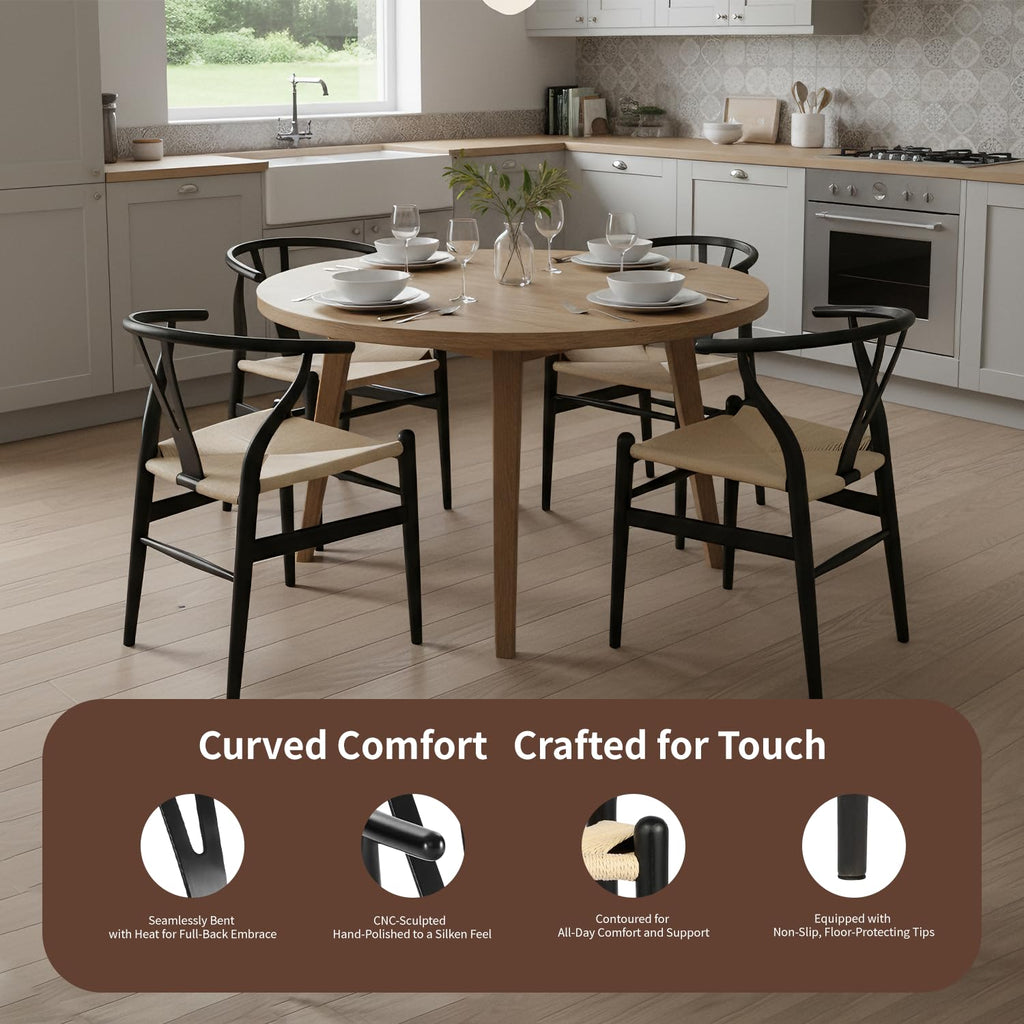 Wishbone Dining Chairs Set of 2 (Black Frame + Natural Cord)
