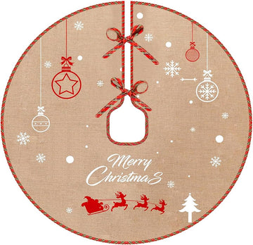 Burlap Christmas Tree-Skirt Fall Decorations - 30 Inch Vintage Rustic Farmhouse Holiday Indoor Decor White Snowflake