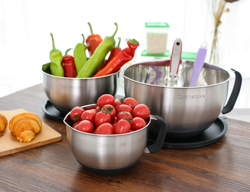 Stainless Steel Mixing Bowls Set with Lids,1.5,3 & 5 Qt,Black