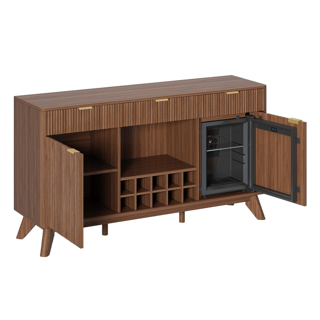 60" Wine Bar Cabinet, Coffee Bar Cabinet with Fridge Included, Walnut