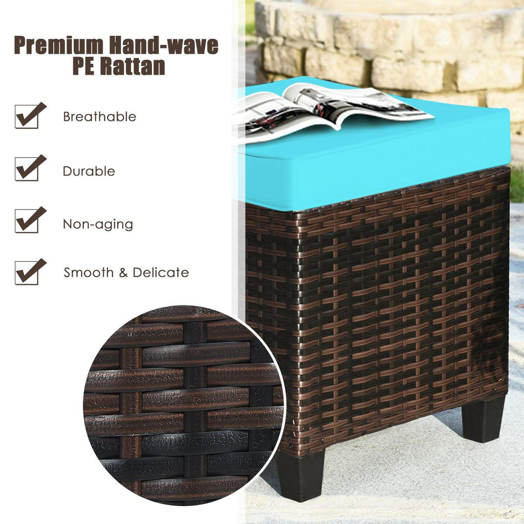 2pcs Patio Ottoman Set Outdoor Rattan Wicker Ottoman Seat with Removable Cushions Patio Furniture Footstool Footrest
