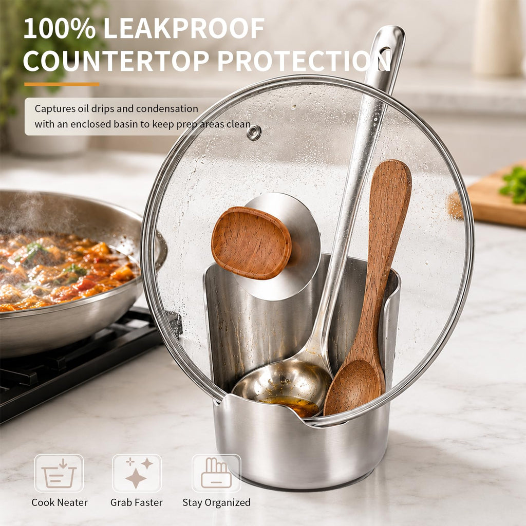Thickened 304 Stainless Steel Spoon Rest and Lid Holder | Multi-Functional Kitchen Utensil Holder with Curved