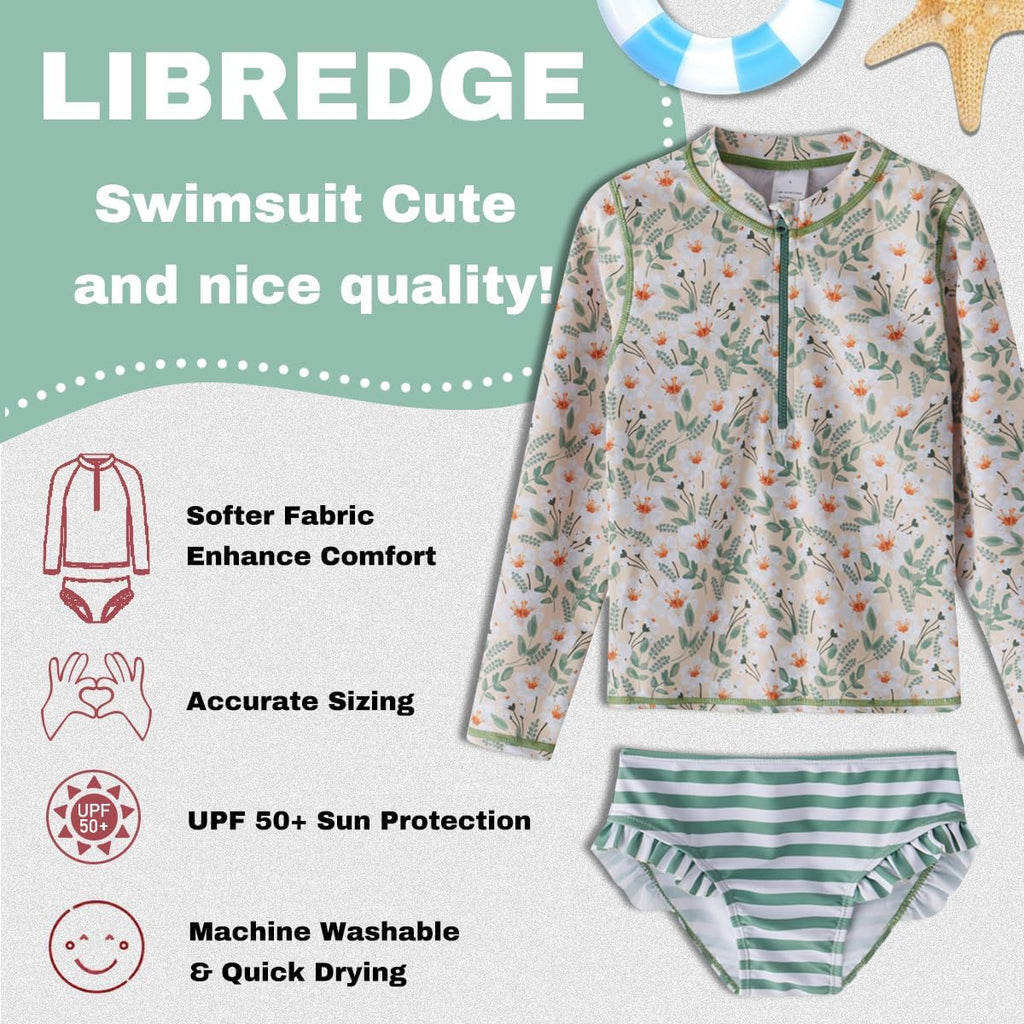 Toddler Girls Swimsuit Zip Swimwear 2 Pieces Rash Guard Sets