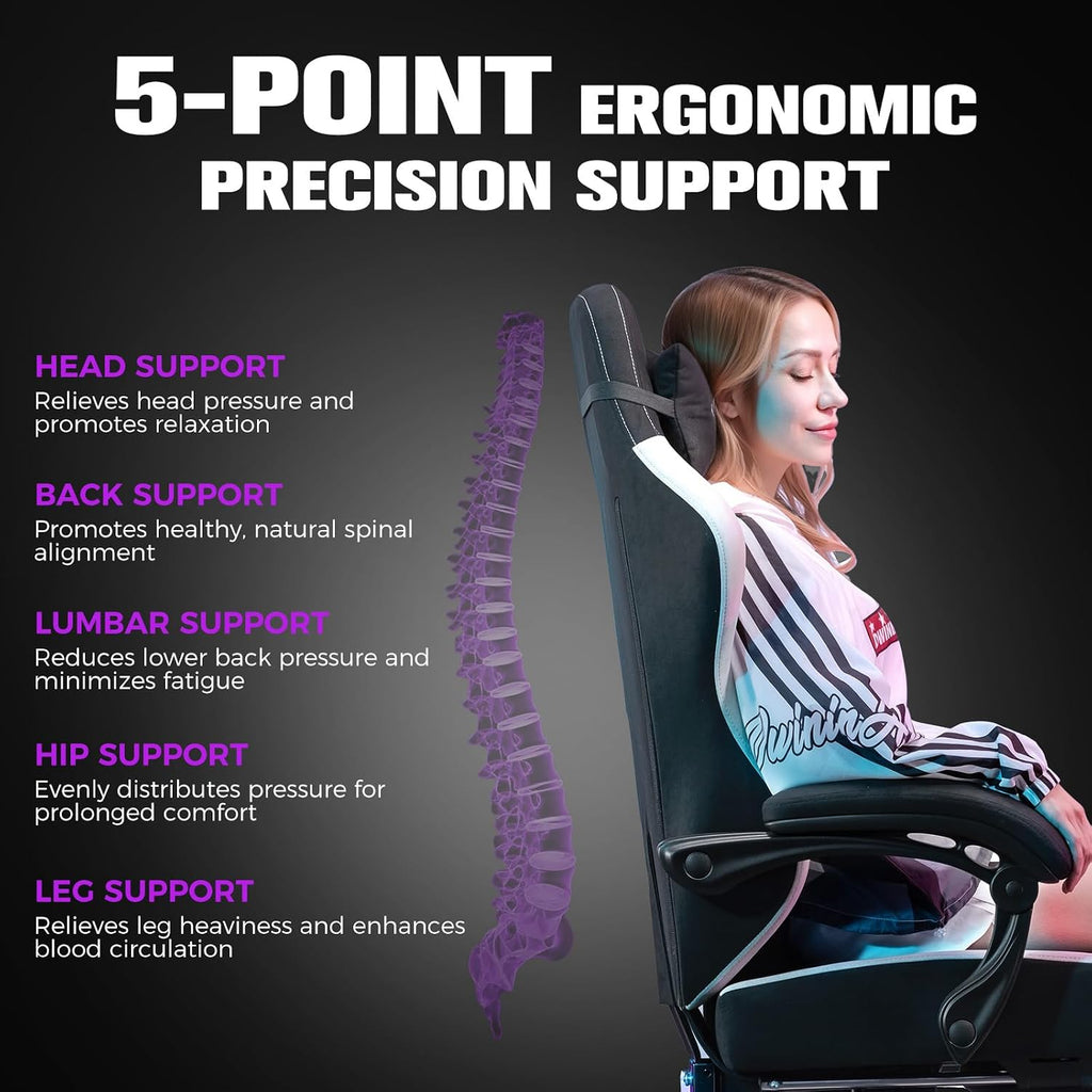 Gaming Chair, Ergonomic Computer Chair with Footrest and Lumbar Support, High Back Recliner Chair 350lbs, Height