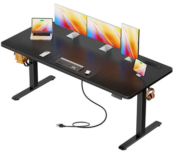 63 X 24 Inch Electric Standing Desk with Power Outlets and USB-C Port, Height Adjustable Desk, Sit Stand Desk