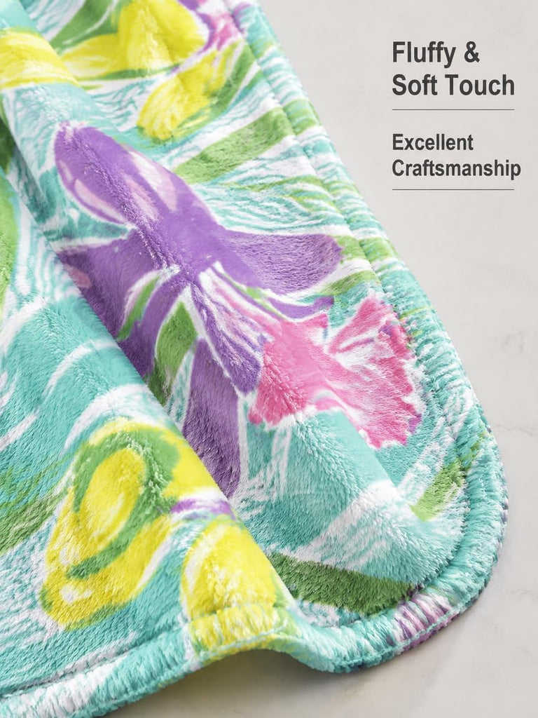 Botanical Floral Leaf Decorative Warm Fleece Throw Blanket, Autumn Bedroom Decor