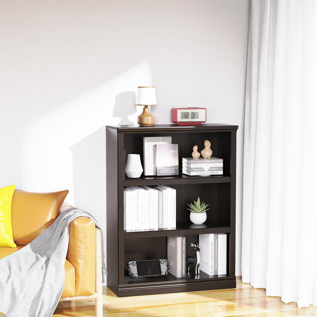 43 Inch Tall Dark Cherry Bookcase, 3 Tiers Bookshelf Open Storage