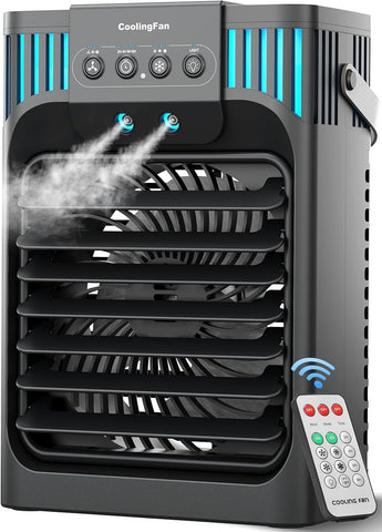 Portable Air Conditioner Cooling Fan with Remote, Quiet with 3 Speeds, 1200ml Personal Air Cooler Fan with 3 Mist