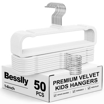 Kids Velvet Hangers 50 Pack, Durable Baby Clothes Hangers White Rectangle