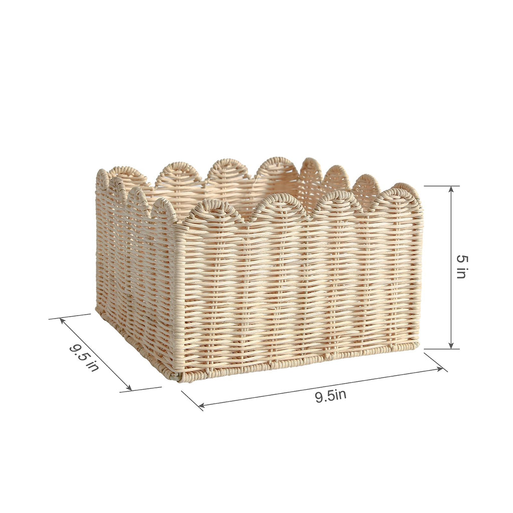 Scalloped Basket, Wicker Storage Baskets, Hand Woven Baskets for Shelves, Natural Baskets for Organizing