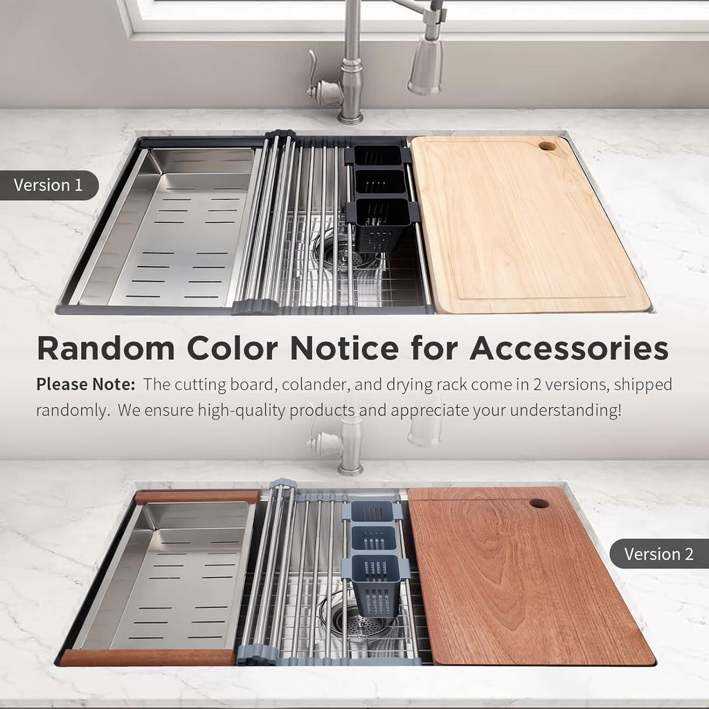 32" x 19" Multifunctional Undermount Workstation Kitchen Sink S304 Stainless Steel Handmade Modern Single Bowl