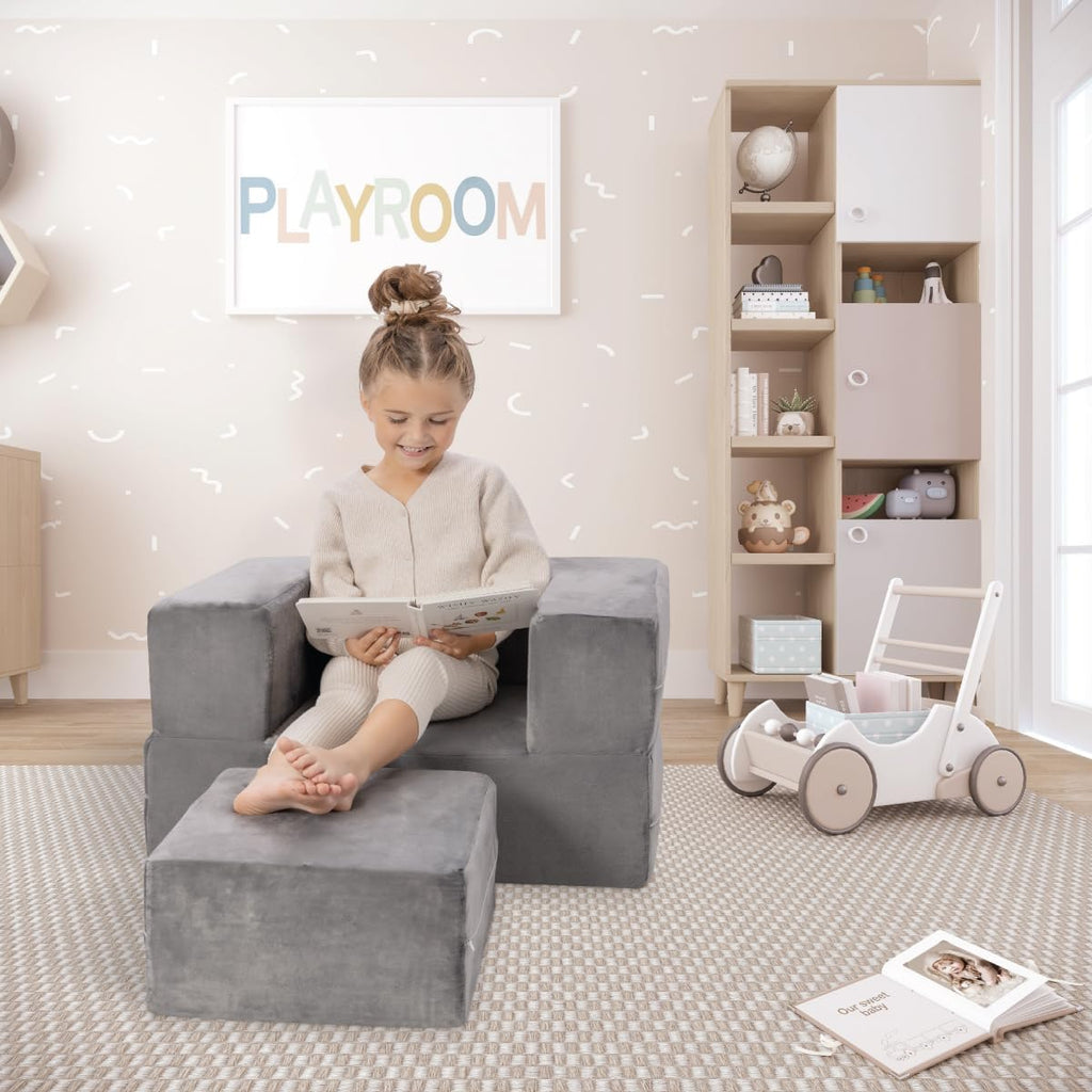 Kids Couch - Modular Kids Sofa for Toddler and Baby Playroom/Bedroom Furniture (Grey Small)