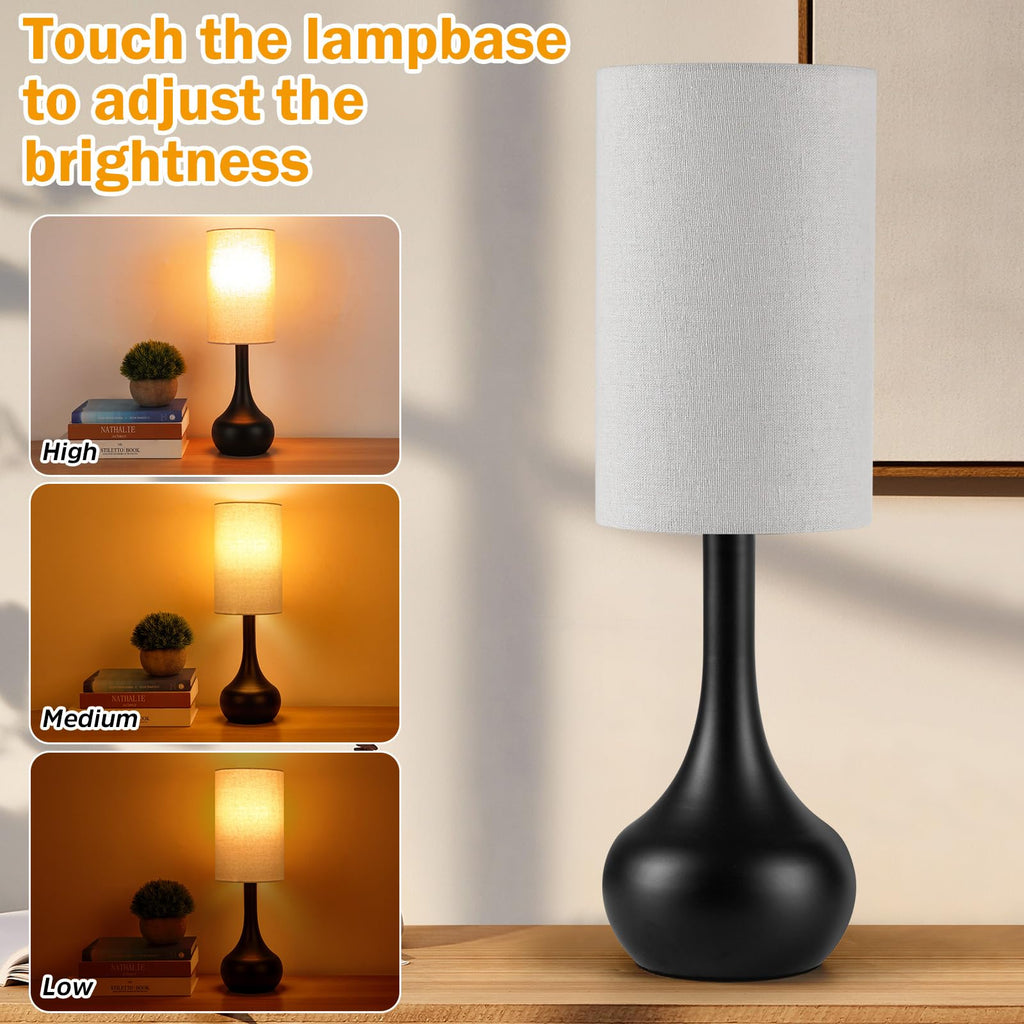 2 Pack Touch Bedside Lamp for Nightstand, 3-Way Dimmable, Space Saving & No Assembly Required, Upgraded Small Droplet