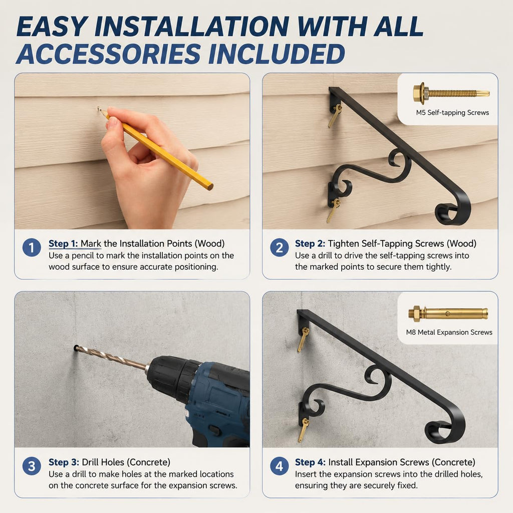 Outdoor Stair Handrails, 1-2 Steps Art Porch Handrails