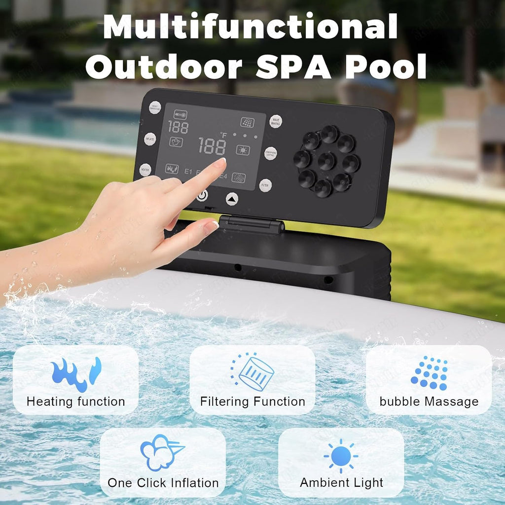 71 Inch 2-3 Person Inflatable Hot Tub, 130 Jets LED Light One-Click Inflation 3-Layer PVC Outdoor Spa Heats Up to