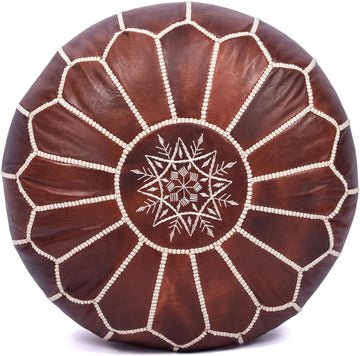 Pouf Ottoman Cover, Unstuffed Foot Stool, Round Boho Footrest Decor Gift (Dark Brown)