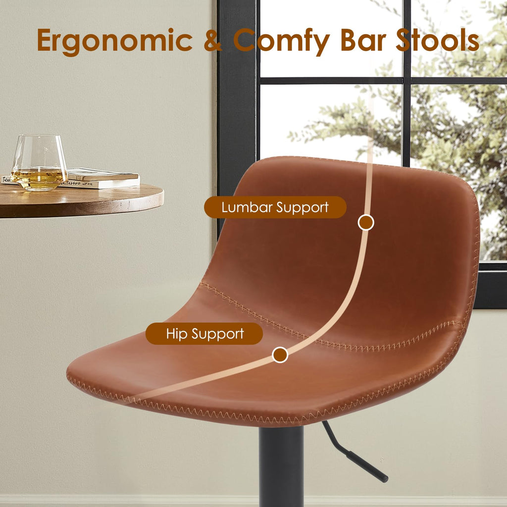 Adjustable Bar Stools Set of 2, Mid Century Modern Swivel Bar Stools, Industrial Bar Height Stools With Back Support