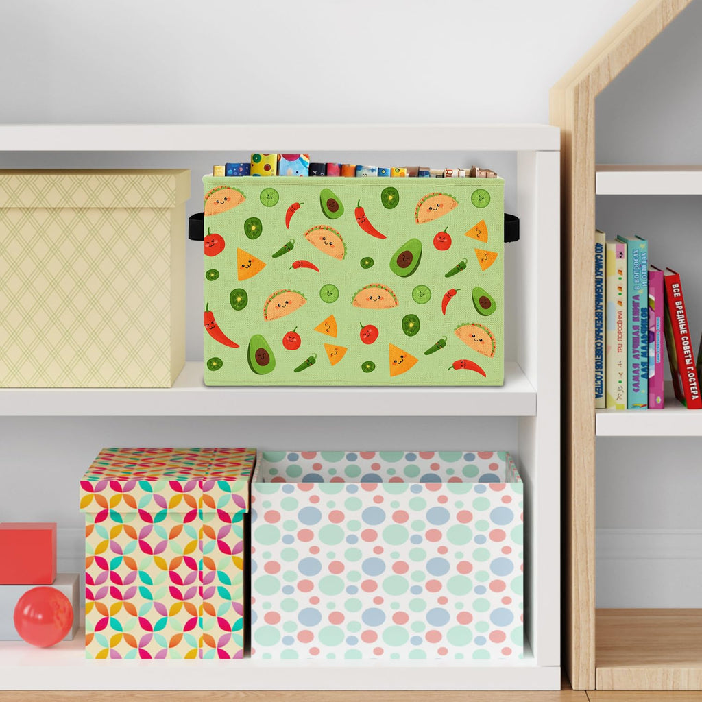 Green Mexican Taco Avocado Storage Bins Box with Handles, Chili Nacho Mexican Food Laundry Basket Hamper Collapsible