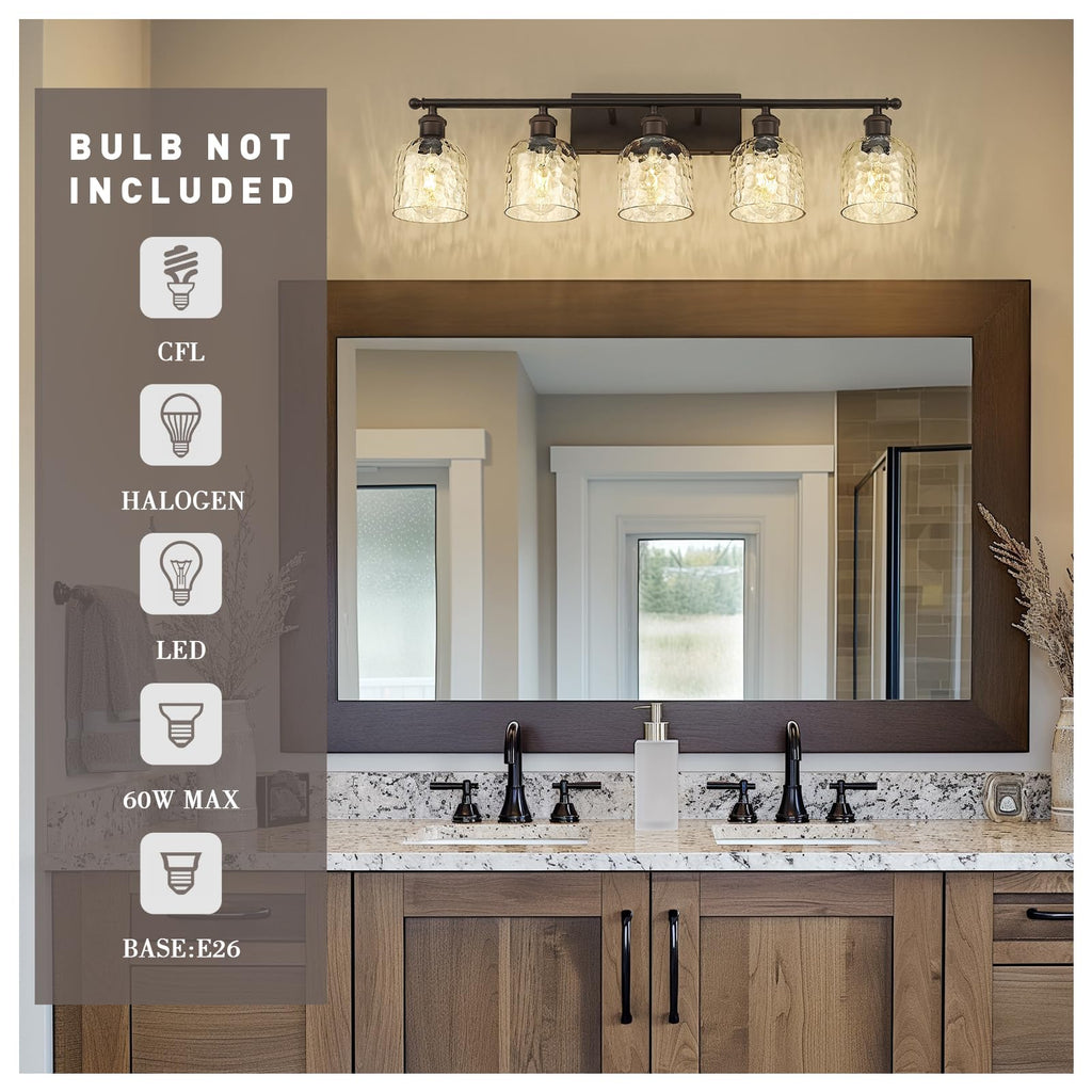 35 Inch Farmhouse Bathroom Lighting Fixture, 5-Light Bathroom Vanity Light, Oil Rubbed Bronze Finish with Clear