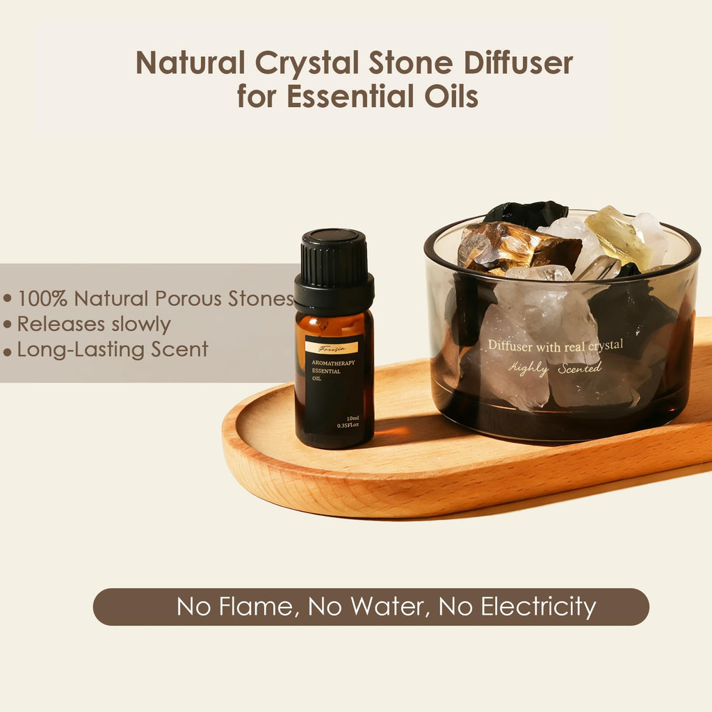 Crystal Stone Aroma Diffuser with Essential Oils Decor & Fragrance 2 in 1, Chic Aromatherapy Gift Set (Freesia Scent)