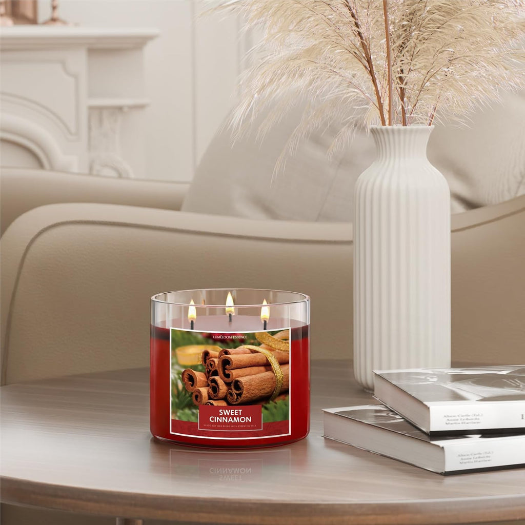 Cinnamon Candles, 14.5oz Large 3-Wick Candles Scented - Set of 145