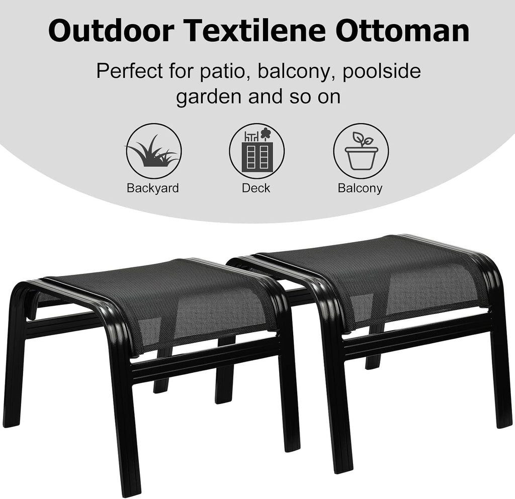 Footstools Outdoor Foot Rest Aluminum Ottomans Portable Seat Wicker Furniture Stackable Ottoman 2 Pieces Black