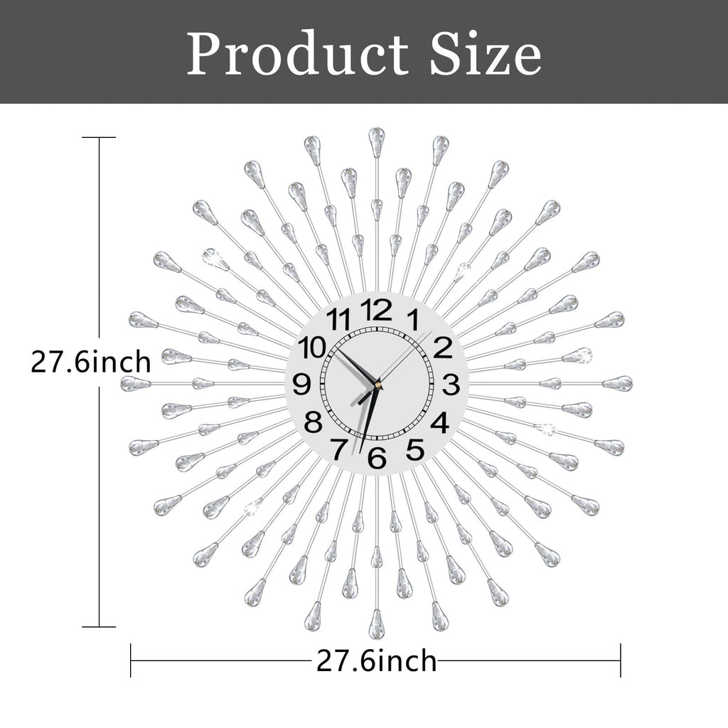 Large Wall Clock Metal Decorative Wall Clocks Silent Non-Ticking, Bling Shining Modern Art Starburst Big Wall Clocks