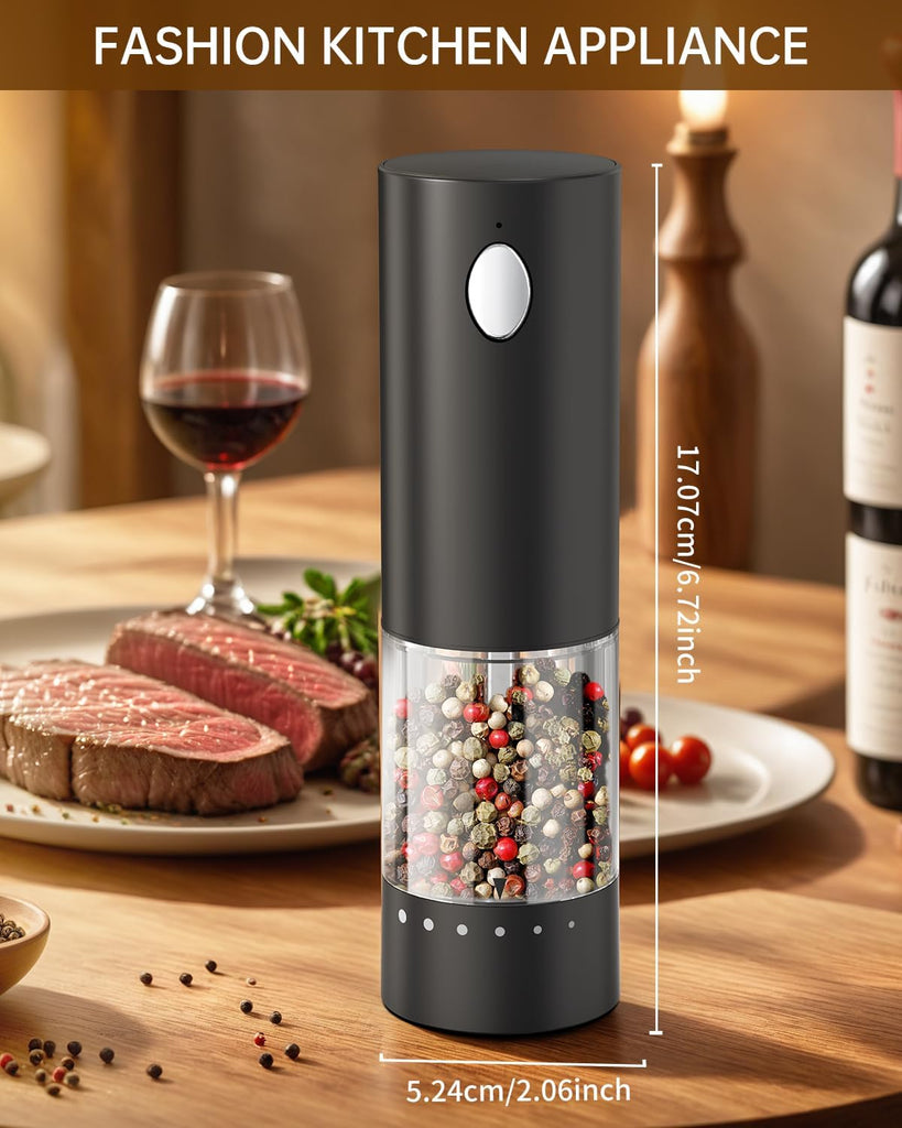 Electric Salt and Pepper Grinder Set Rechargeable Salt and Pepper Mills with 6-Level External Adjustable Coarseness - Set of 2