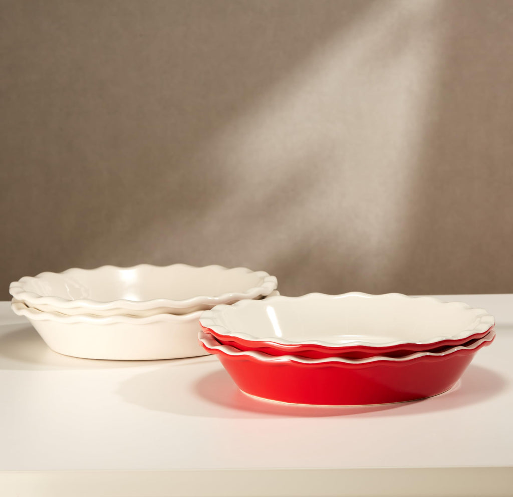 Pie Pan, Ceramic Reusable Round Pie Dish, Quiche Baking Dish, Deep, Wave Edge, For Cakes, Tart, Casseroles, Tarts