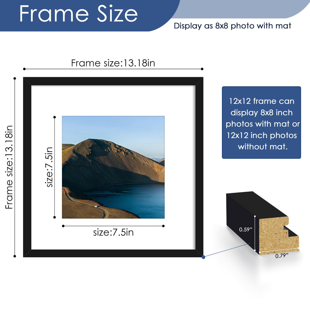 12x12 Picture Frame Set of 6, Wall Mount Display, Black